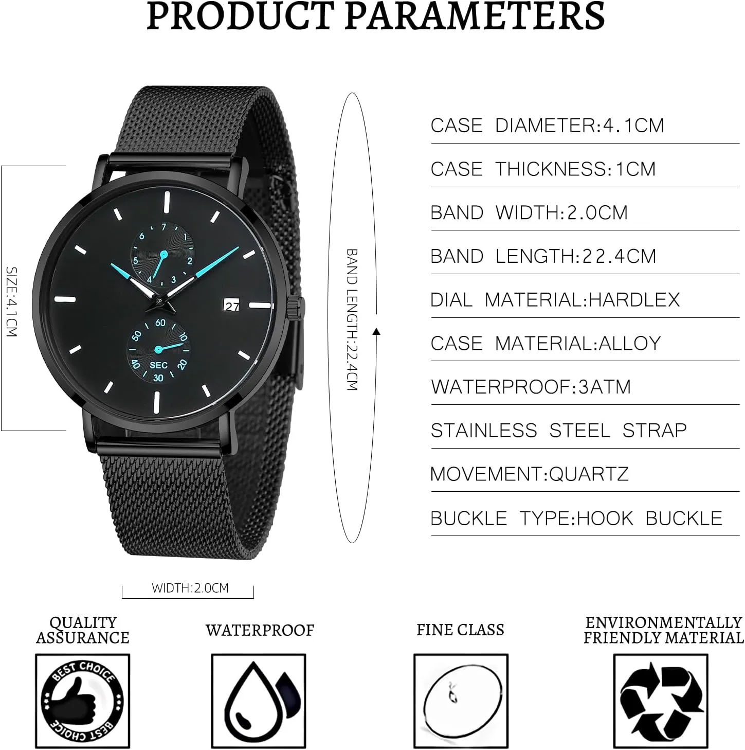 Sleek Minimalist Analog Quartz Waterproof Watches for Men, intriguing inception snow spray dilute Stainless Steel Mesh Band Men's Wrist Watch with Auto Date Mens Watches 