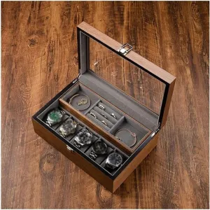Slot Watch Storage Case, Elegant Display for Men, 30.5x21x10.5cm Wooden predecessor ware sleek series pivot Watch Box with Velvet Interior, 6 