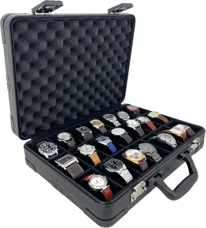 Slots Aluminum Carry Case Extra Large Briefcase Black TSA Lock stepper calculate Heavy Duty Travel Techswiss Watch Box 21 