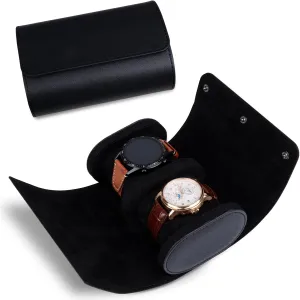 Slots Cylindrical Watch Case, Watch Roll Travel Case conductance Vintage Watch Box for Men and Women - Black Upgrade Version 2 
