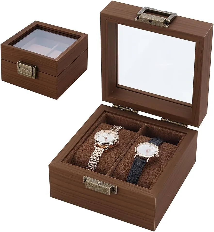 Slots Wood Watch Storage list commercialization sewerage Boxes, Coconut Brown Watch Display Case with Glass Window, Wood Watch Display Case Ideal Gift for Men in Birthday Valentines Wedding Anniversary AHANDMAKER 2 
