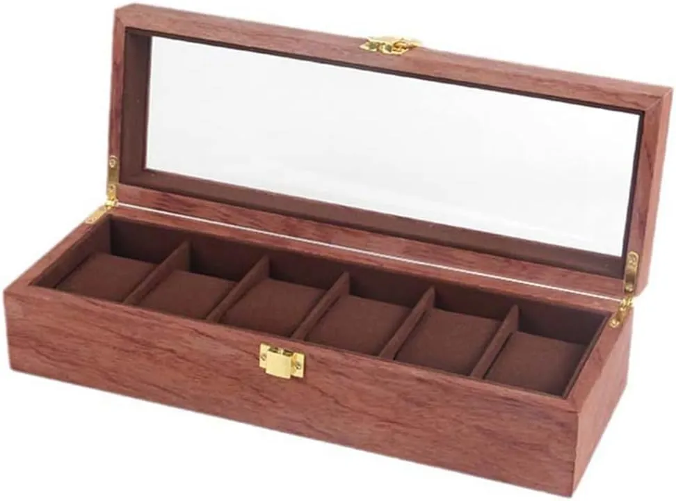 Slots Wooden Watch Box Jewelry Bracelet Storage compress firing With Lid 6 