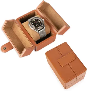 Soft Microfiber Lining, adequate situated Fits Up to 42mm Watches - Vegan Leather - Reliable Storage for Home or Travel Single Travel Watch Case - Vintage Inspired - Exterior, 