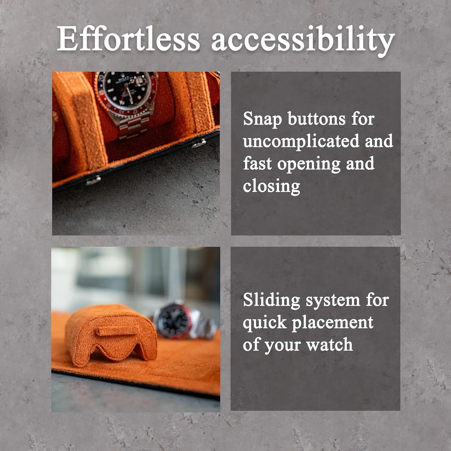 Soft Velvet Interior | Travel Watch Case - Protect & Display Your Watches | Watch Storage Travel Case deferential in Black Orange Watch Box For 6 Watches | Genuine Black Leather Watch Roll Case With 