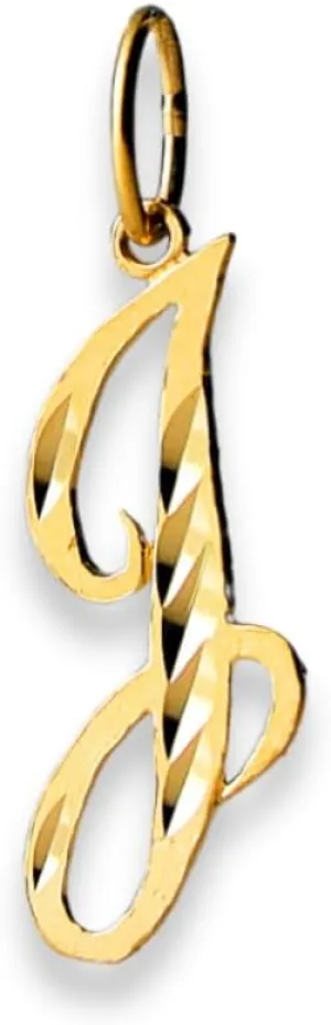 Solid Gold Cursive Letter Pendant Charm, A-Z Calligraphy sedentary Initial Charm 14K 
