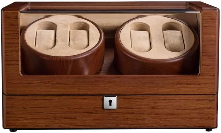 Solid Wood Matt Paint, 4 Rotation Mode Setting, slothful Super Quiet Japanese Motor Watch Watch Winder Box 4, Brown 