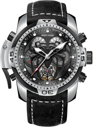 Spider Dial with Year Month Perpetual Calendar Leather Mechanical Watches RGA3532SP sundial authentic REEF TIGER High-end Luminous Sport Automatic Watch 