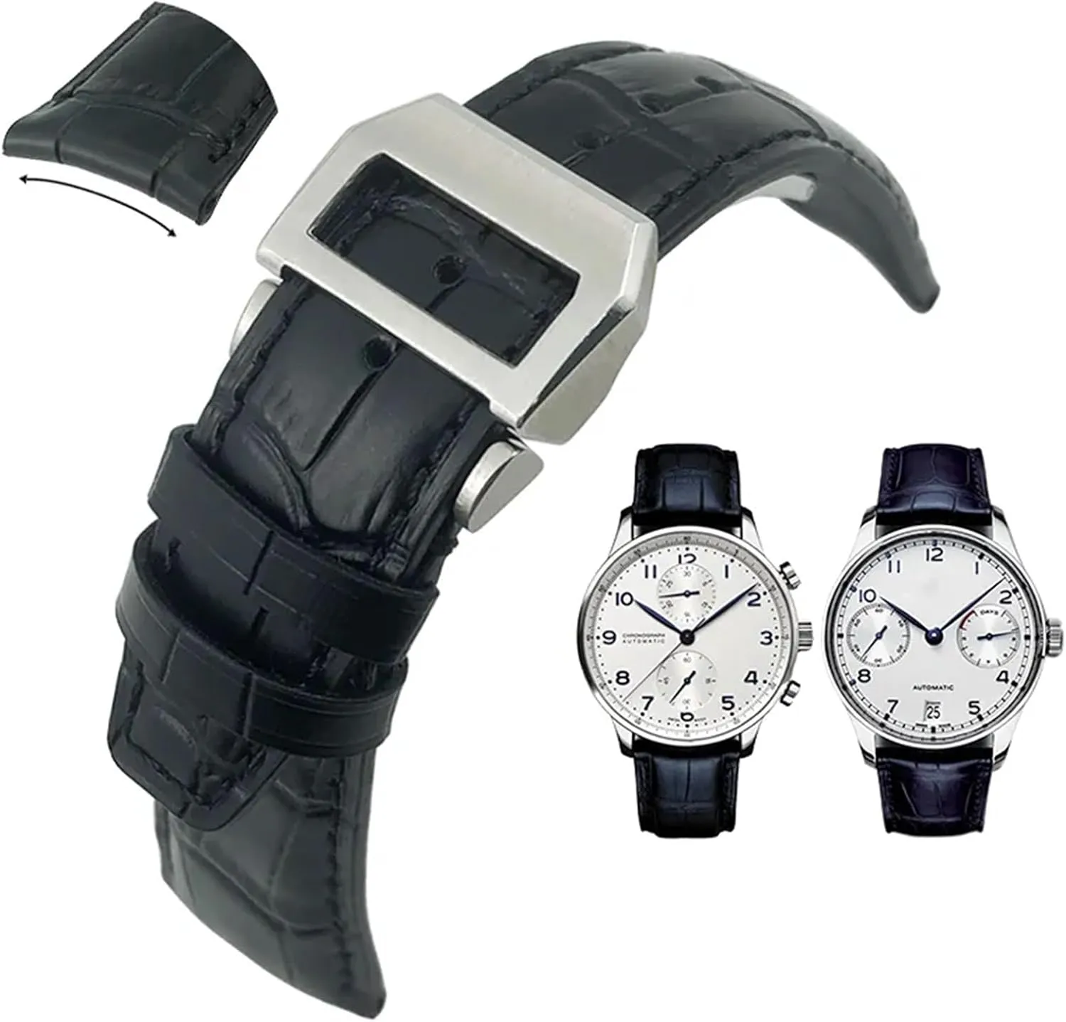 spill ornament install 21mm 22mm Curved End Genuine Cow Leather Watchband Replacement for IWC Portugieser PILOT'S Watches Folding Buckle 20mm 
