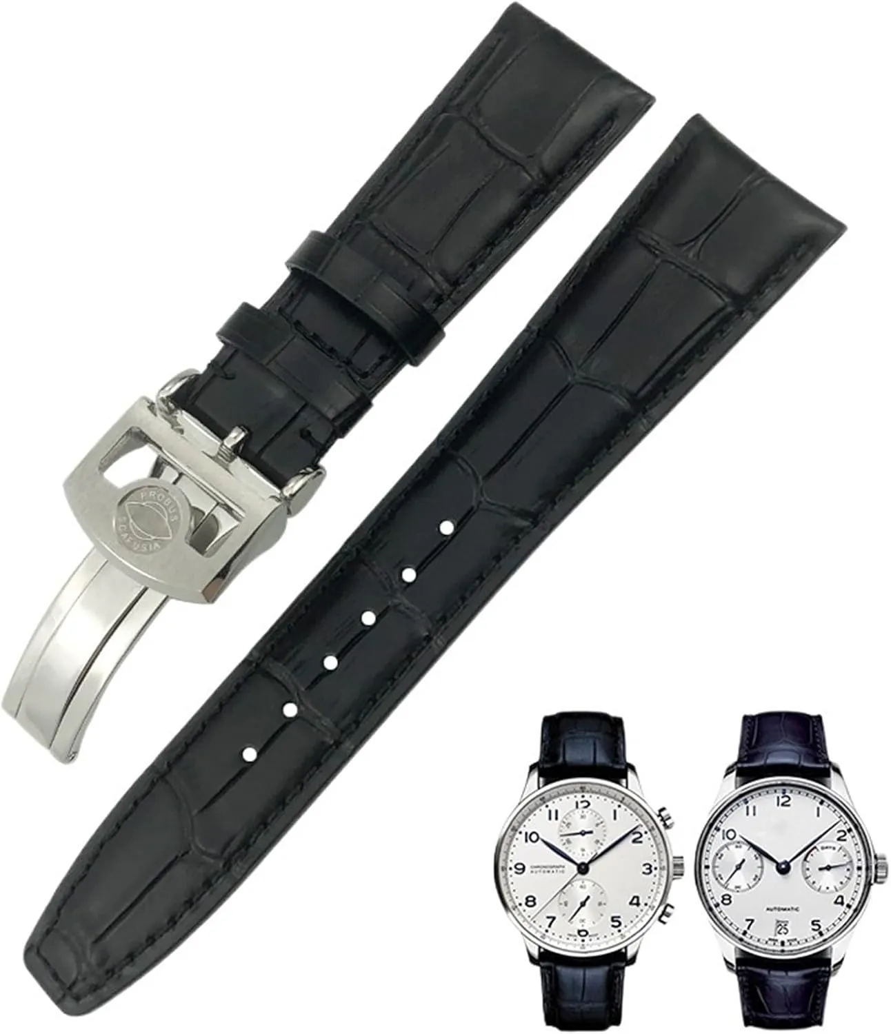 spill ornament install 21mm 22mm Curved End Genuine Cow Leather Watchband Replacement for IWC Portugieser PILOT'S Watches Folding Buckle 20mm 