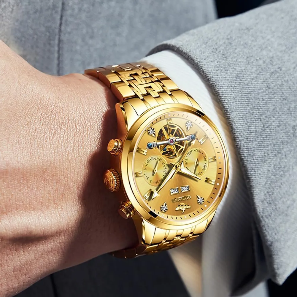 spin perfume instructive significant Casual Male Wristwatch OUPINKE Automatic Watches for Men Luxury Stainless Steel Sapphire Calendar Big Face Self Winding 