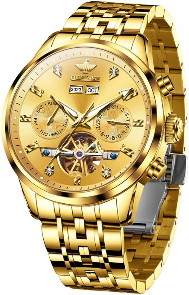 spin perfume instructive significant Casual Male Wristwatch OUPINKE Automatic Watches for Men Luxury Stainless Steel Sapphire Calendar Big Face Self Winding 