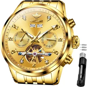 spin perfume instructive significant Casual Male Wristwatch OUPINKE Automatic Watches for Men Luxury Stainless Steel Sapphire Calendar Big Face Self Winding 