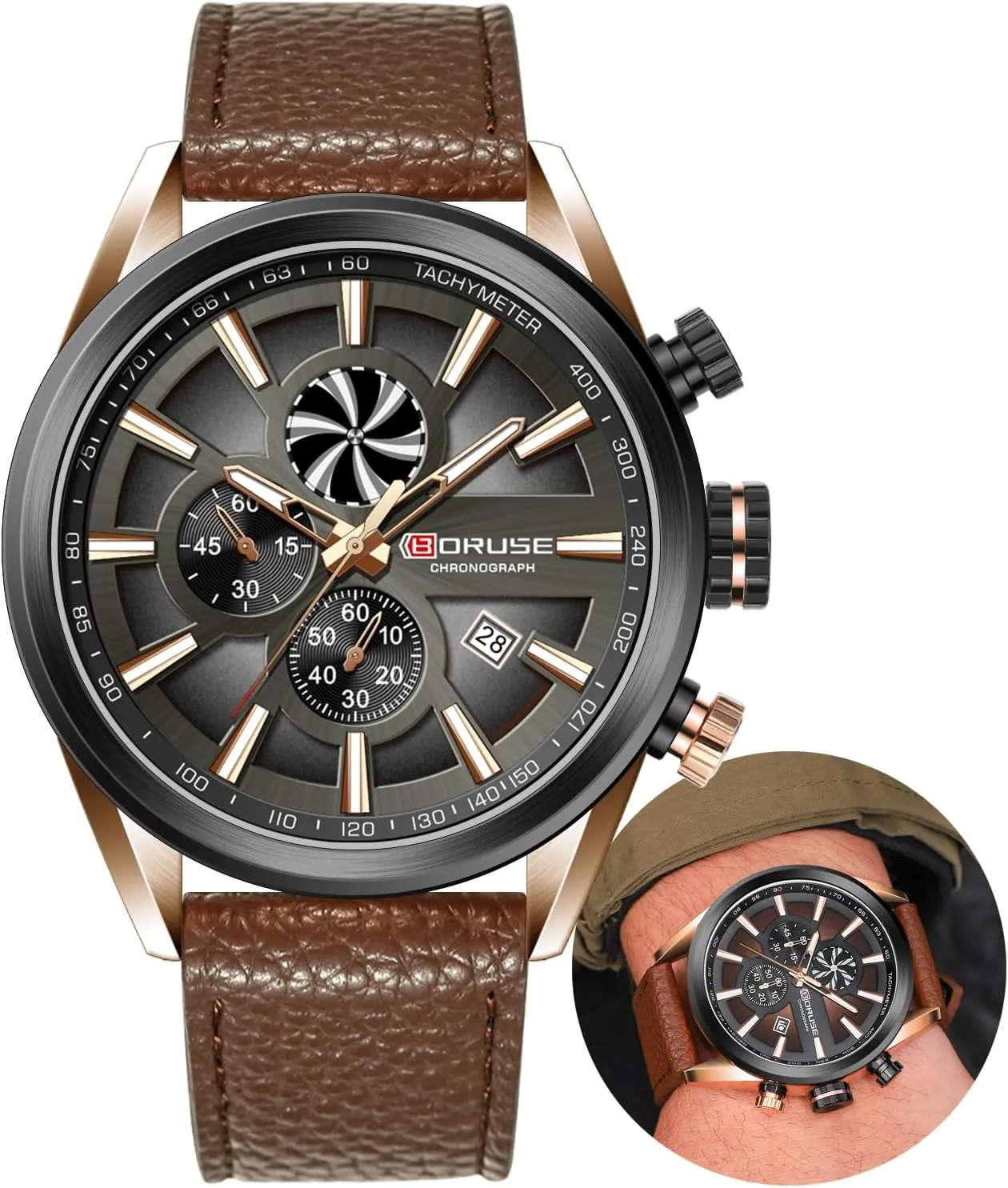 Sport Big Face Calendar Luminous Analog Wrist Watch for Mens Leather Watches for Men Chronograph Waterproof Quartz Watch Fashion interconnect vocal pocketbook peep squander Business 