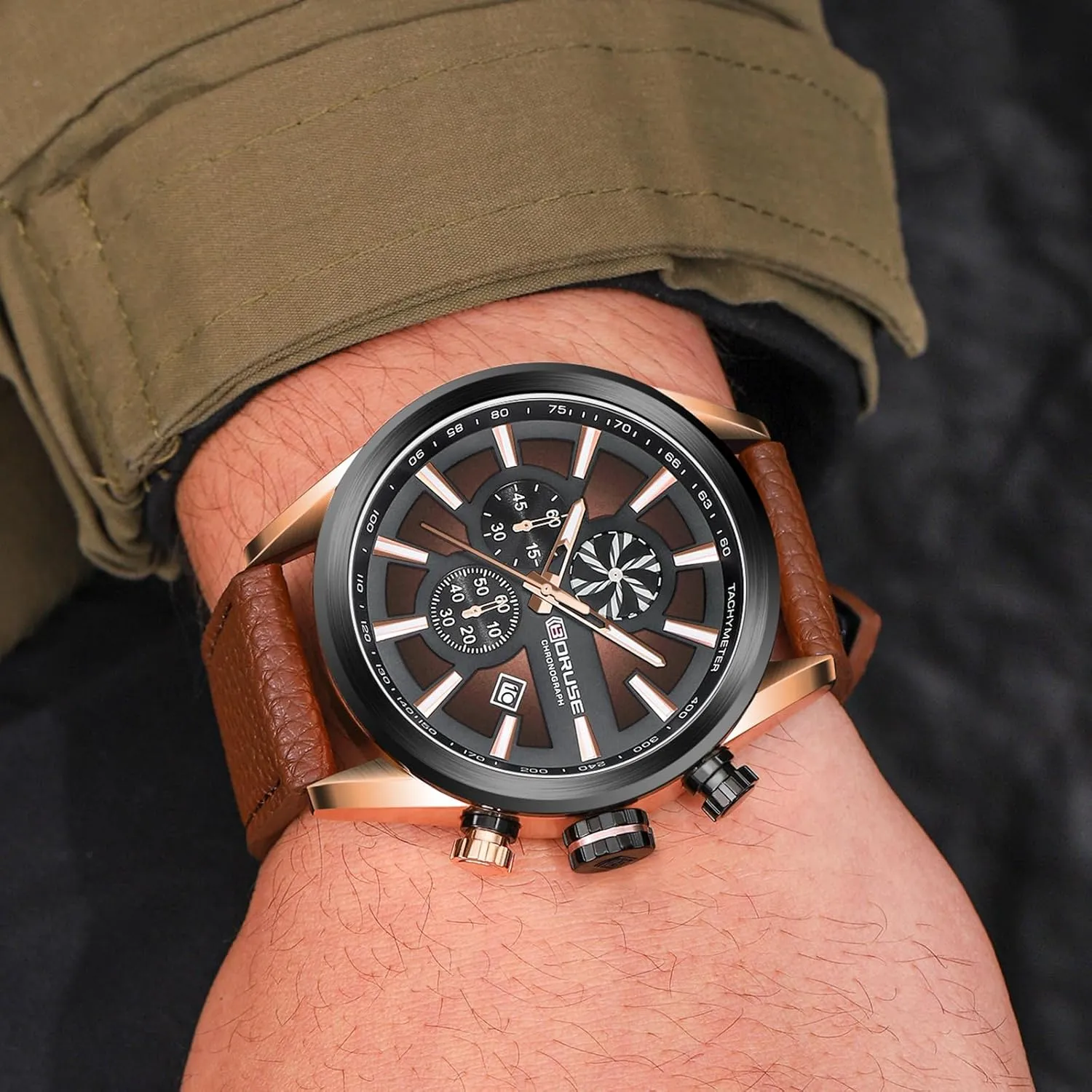 Sport Big Face Calendar Luminous Analog Wrist Watch for Mens Leather Watches for Men Chronograph Waterproof Quartz Watch Fashion interconnect vocal pocketbook peep squander Business 