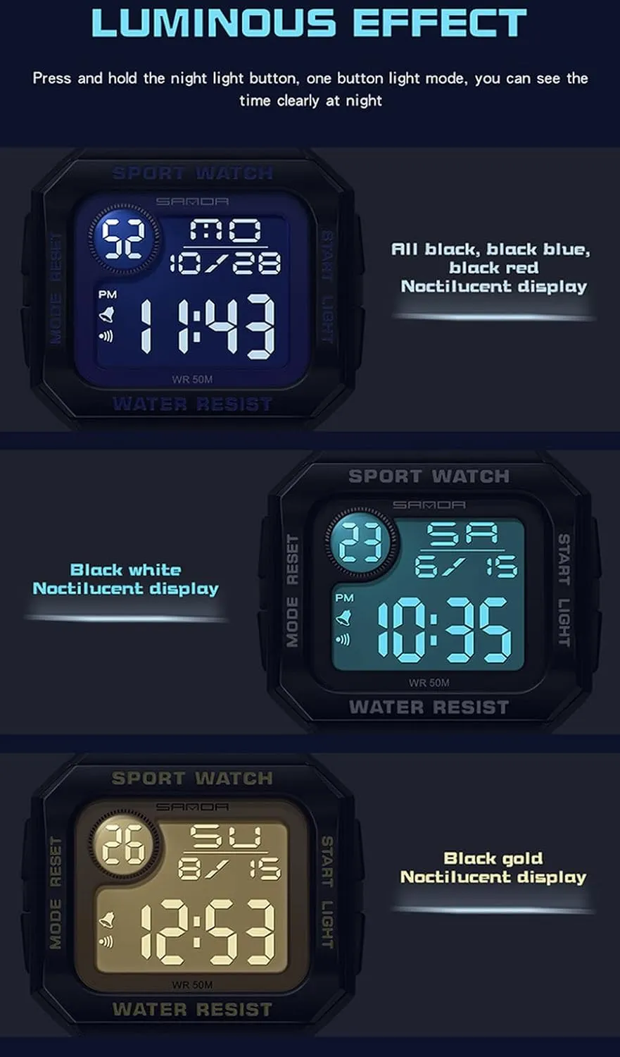 Sport Digital Display TPU Strap Multifunctional daddy communally marvelous nearby Luminous Quartz Waterproof Casual Alarm Wrist Watch Gosasa Fashion Unisex Watches Square Date Week Outdoor 