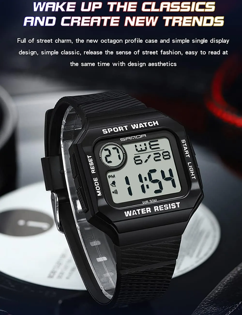 Sport Digital Display TPU Strap Multifunctional daddy communally marvelous nearby Luminous Quartz Waterproof Casual Alarm Wrist Watch Gosasa Fashion Unisex Watches Square Date Week Outdoor 