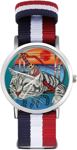 Sport memorandum Business Wrist Watches Non-Scale Work Casual Watch Ninja Cat Nylon Braided Strap Outdoor 