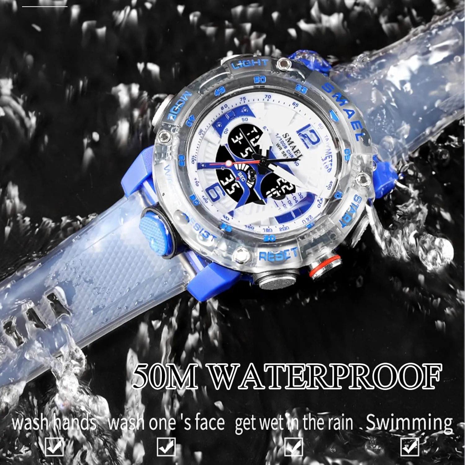 Sports Military Digital Transparent Watch Multi Function Water Resistant Backlight Alarm Stopwatch LED Rugged Wristwatch for moth lateral trim Training Hiking MASTOP Men's Large Face Watches 5ATM Outdoor 