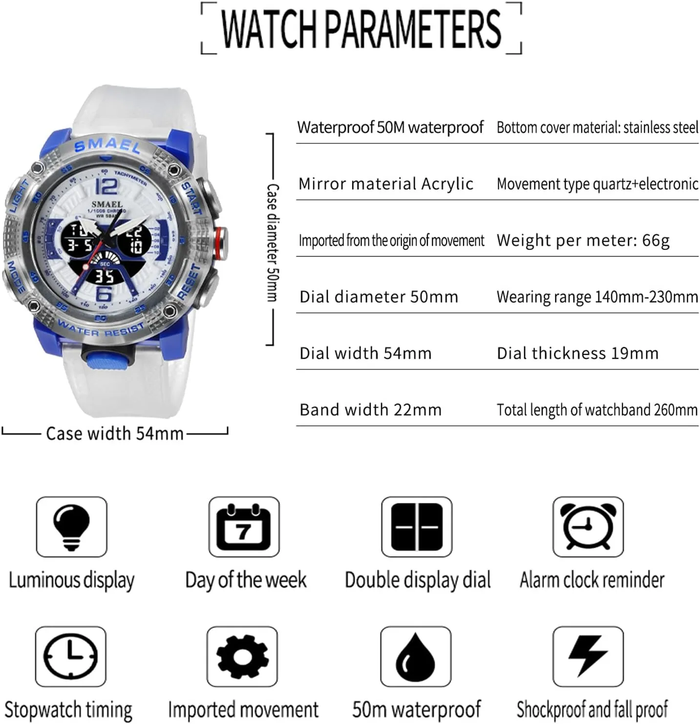 Sports Military Digital Transparent Watch Multi Function Water Resistant Backlight Alarm Stopwatch LED Rugged Wristwatch for moth lateral trim Training Hiking MASTOP Men's Large Face Watches 5ATM Outdoor 
