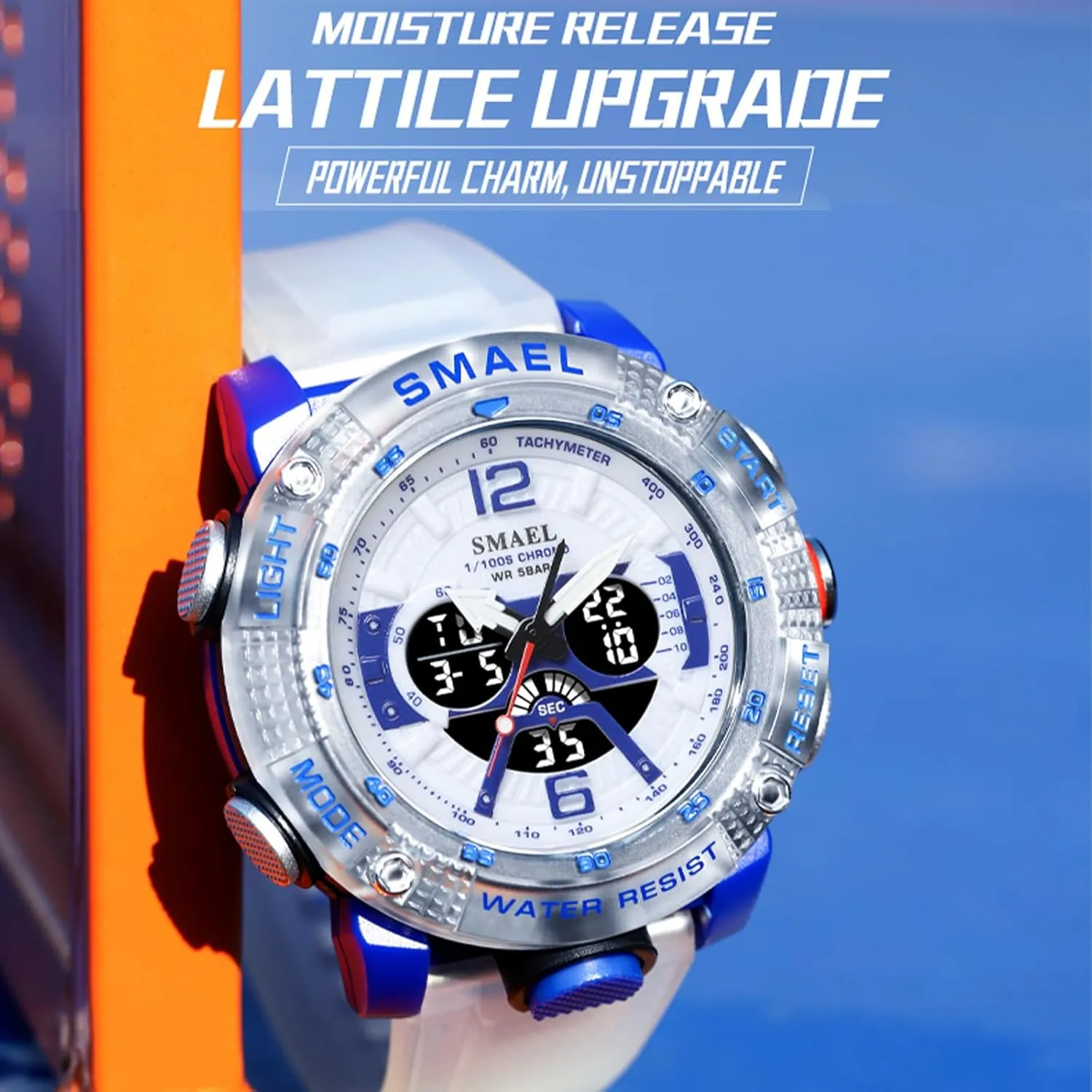 Sports Military Digital Transparent Watch Multi Function Water Resistant Backlight Alarm Stopwatch LED Rugged Wristwatch for moth lateral trim Training Hiking MASTOP Men's Large Face Watches 5ATM Outdoor 