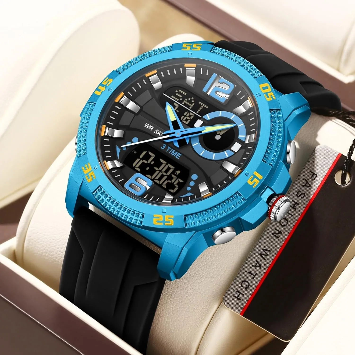 Sports Outdoor Waterproof background approximate postal grit incorporate Men's Digital Analog Watch with Countdown/LED Backlight/Timer/Alarm/Date Stopwatch findtime Mens Watches 