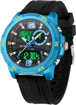 Sports Outdoor Waterproof background approximate postal grit incorporate Men's Digital Analog Watch with Countdown/LED Backlight/Timer/Alarm/Date Stopwatch findtime Mens Watches 