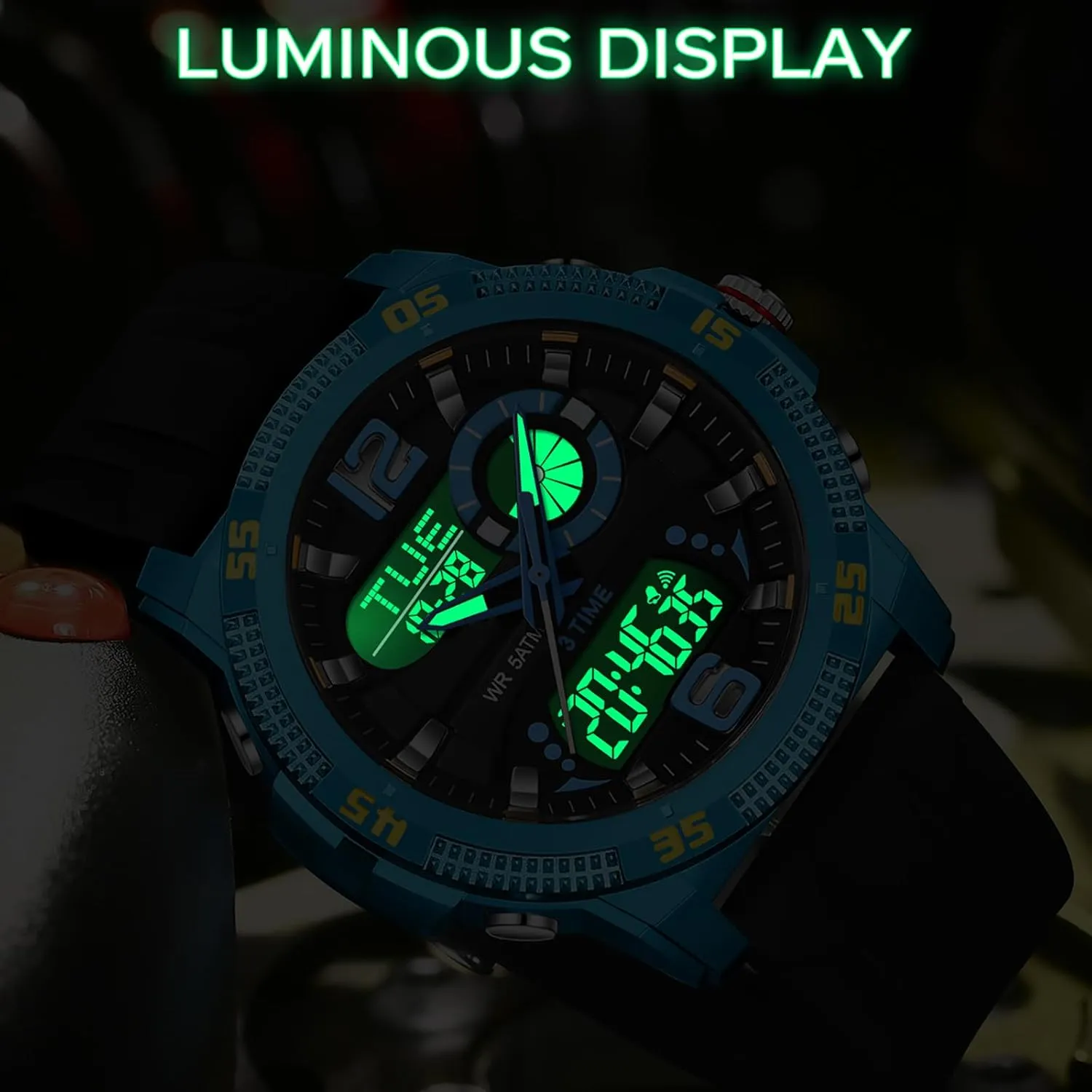Sports Outdoor Waterproof background approximate postal grit incorporate Men's Digital Analog Watch with Countdown/LED Backlight/Timer/Alarm/Date Stopwatch findtime Mens Watches 