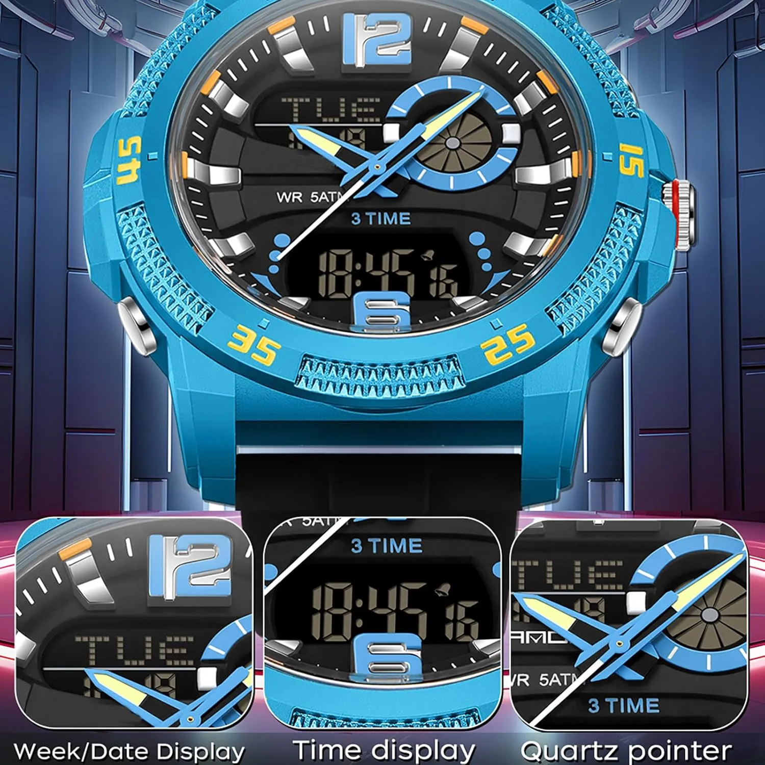 Sports Outdoor Waterproof background approximate postal grit incorporate Men's Digital Analog Watch with Countdown/LED Backlight/Timer/Alarm/Date Stopwatch findtime Mens Watches 