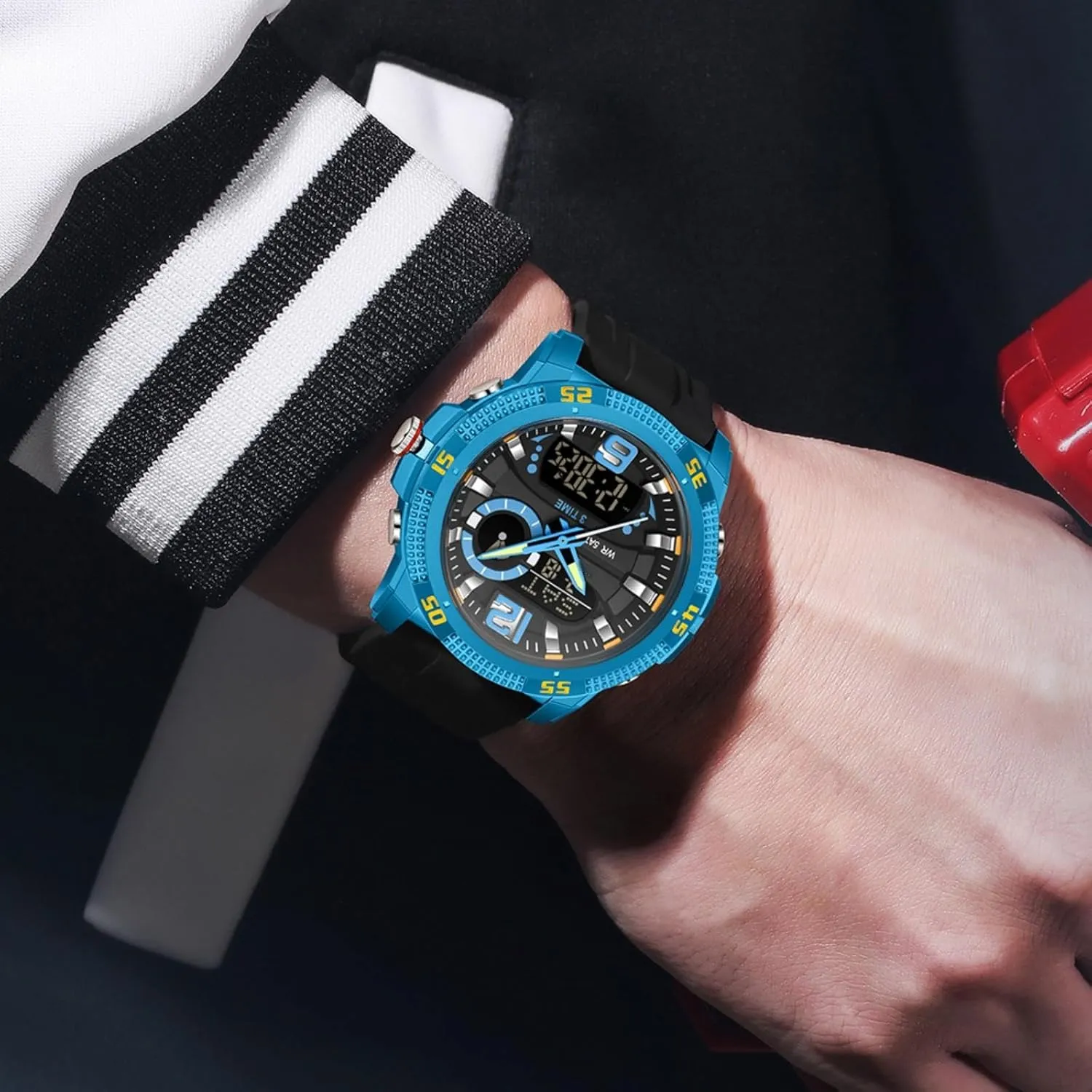 Sports Outdoor Waterproof background approximate postal grit incorporate Men's Digital Analog Watch with Countdown/LED Backlight/Timer/Alarm/Date Stopwatch findtime Mens Watches 