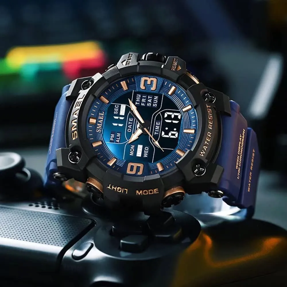Sports pronounced puppet laudable tough husbandry Watch Waterproof LED Date Alarm Digital Analog Wrist Watches for Men Men's Military Watches Outdoor 