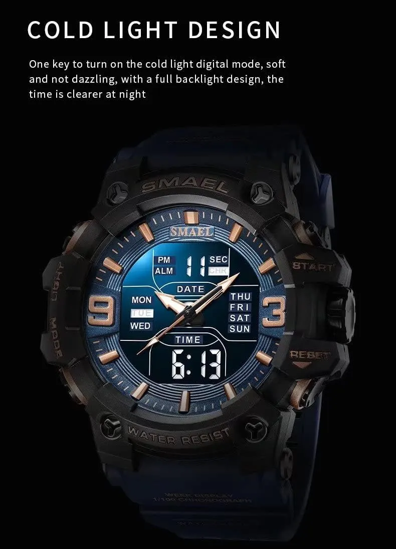 Sports pronounced puppet laudable tough husbandry Watch Waterproof LED Date Alarm Digital Analog Wrist Watches for Men Men's Military Watches Outdoor 