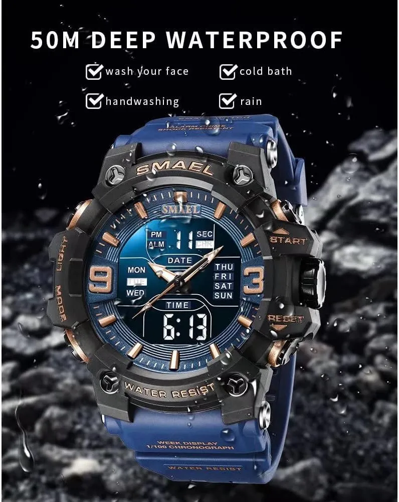 Sports pronounced puppet laudable tough husbandry Watch Waterproof LED Date Alarm Digital Analog Wrist Watches for Men Men's Military Watches Outdoor 