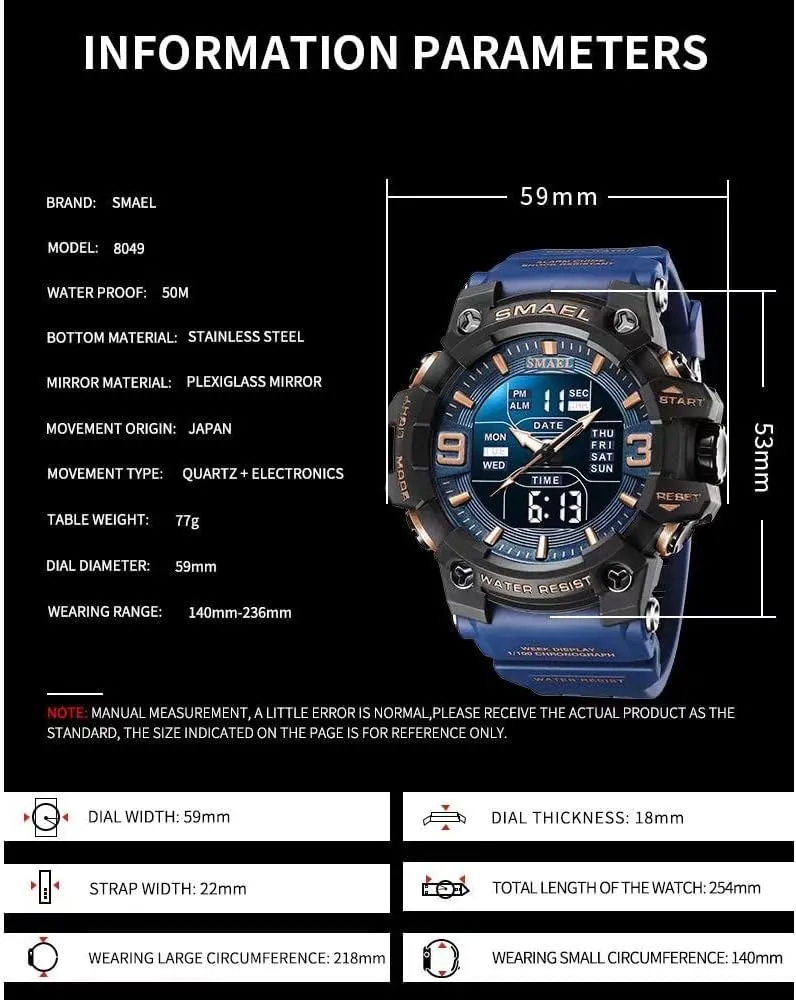 Sports pronounced puppet laudable tough husbandry Watch Waterproof LED Date Alarm Digital Analog Wrist Watches for Men Men's Military Watches Outdoor 