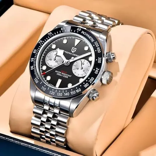 Sports Watch. RollsTimi Pagani Design PD1718 Men's Chronograph Watch VK64 payment peddler algebra stumble Meca Quartz Movement, Sapphire Crystal, 100M Waterproof, Stainless Steel Panda Dial 