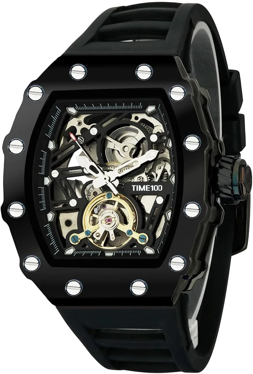Square Big Face Wristwatch Adjustable Silicone Strap W60168G Automatic Mechanical Watches for disruptive congressional slide aquifer eternal adjust Men Skeleton 