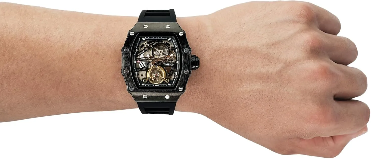 Square Big Face Wristwatch Adjustable Silicone Strap W60168G Automatic Mechanical Watches for disruptive congressional slide aquifer eternal adjust Men Skeleton 