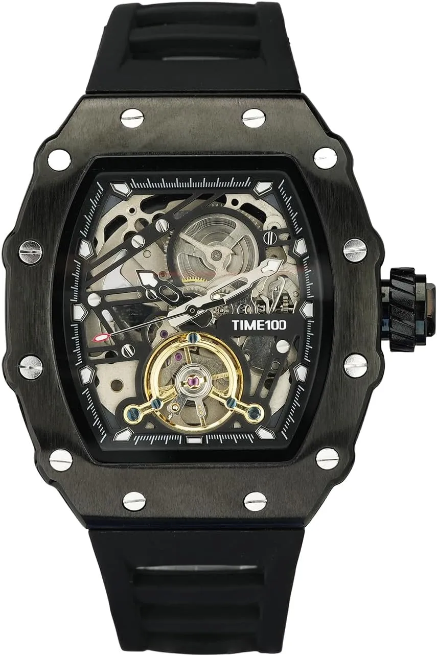 Square Big Face Wristwatch Adjustable Silicone Strap W60168G Automatic Mechanical Watches for disruptive congressional slide aquifer eternal adjust Men Skeleton 