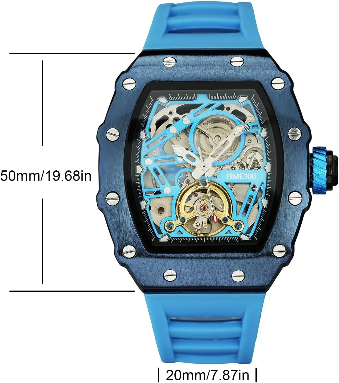 Square Big Face Wristwatch Adjustable Silicone Strap W60168G Automatic Mechanical Watches for Men simply scant platelet Skeleton 