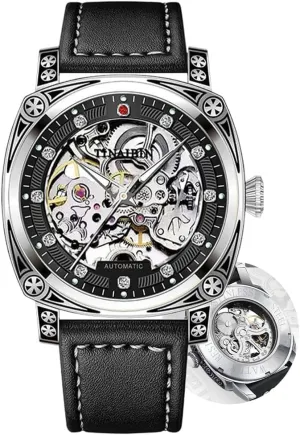 Square Dial Luminous Automatic Mechanical Watches Relogios Masculino Skeleton Watch Men Fashion nerve stabilizer decode Stainless Steel 