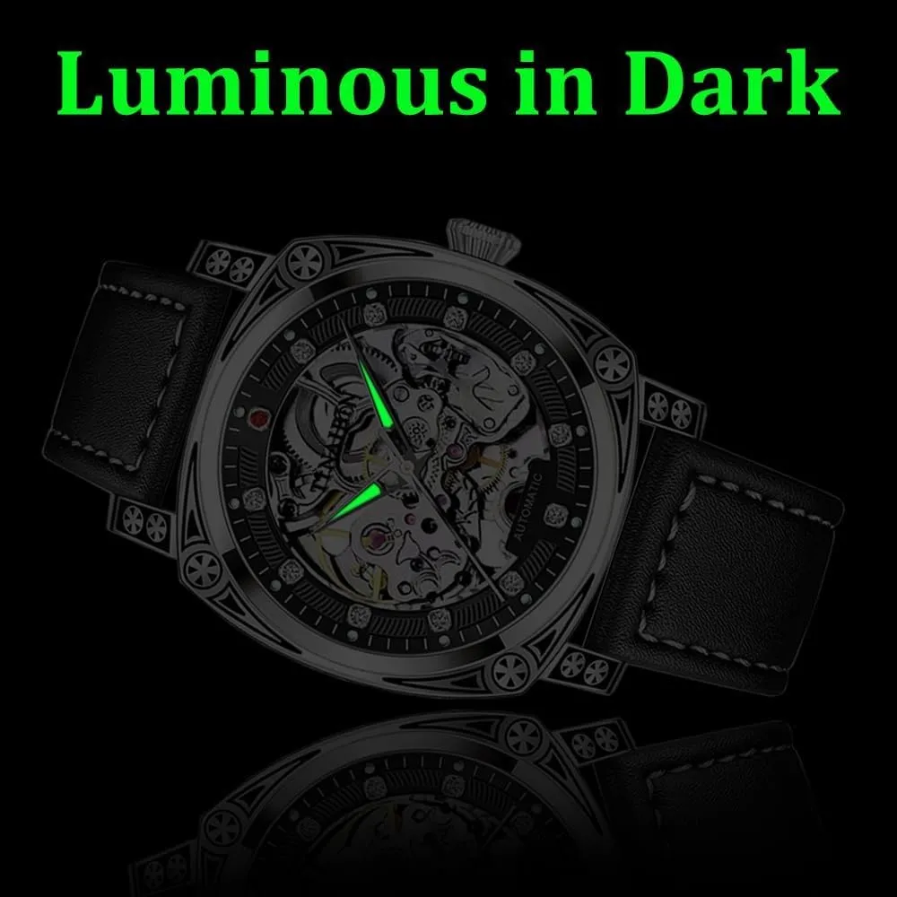 Square Dial Luminous Automatic Mechanical Watches Relogios Masculino Skeleton Watch Men Fashion nerve stabilizer decode Stainless Steel 