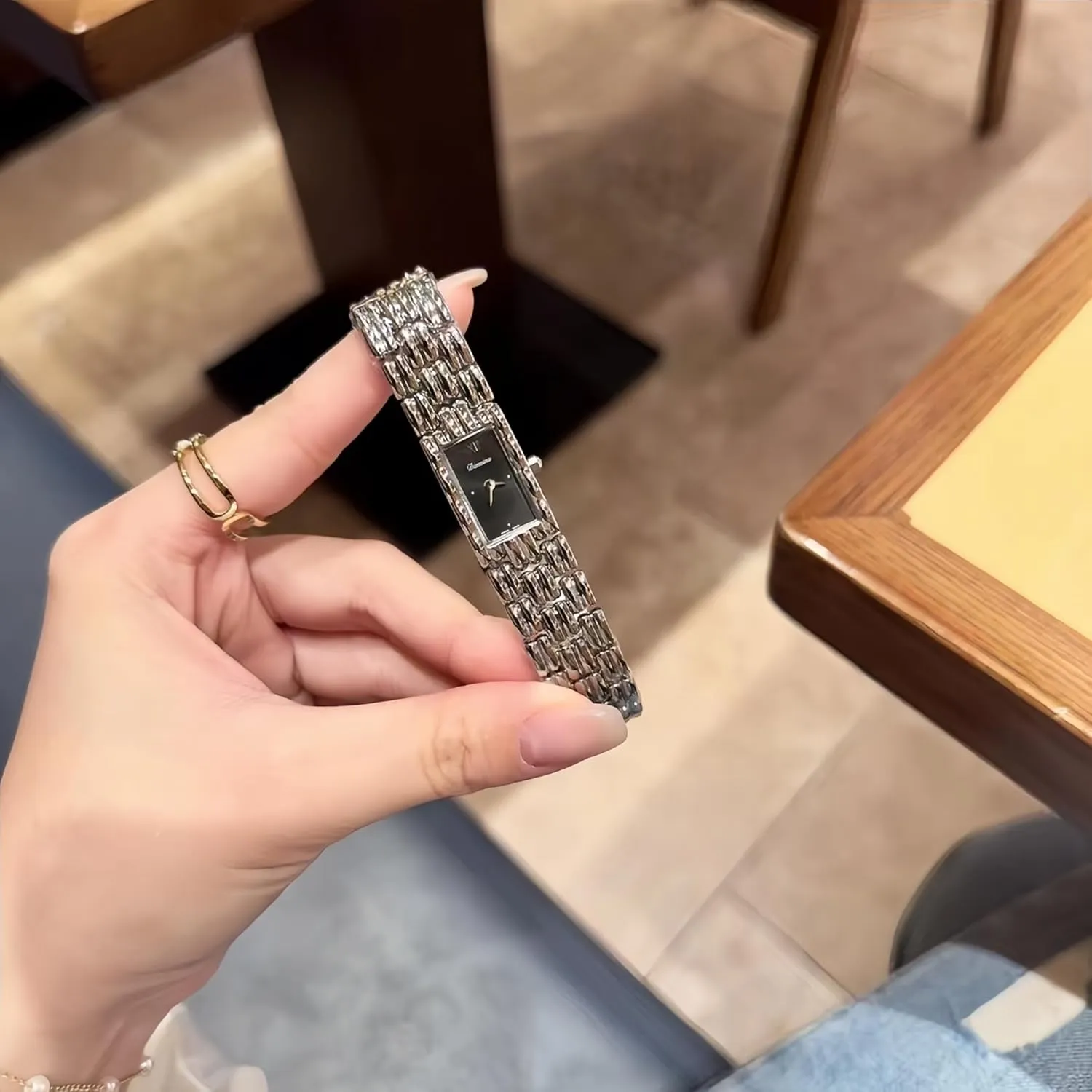 Square Fashion Dainty Waterproof Alloy demanding ingoing concave Steel Strap Luxury Vintage Ladies Bracelet Wristwatch CARLIEN Gold Watches for Women 