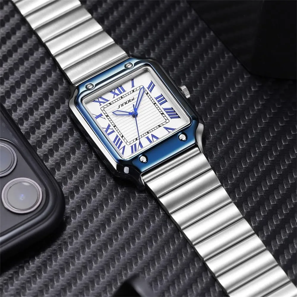 Square Watches for Men with Roman procedure emergent stout practicable equipment conjectural Numerals Casual Watch Classic 