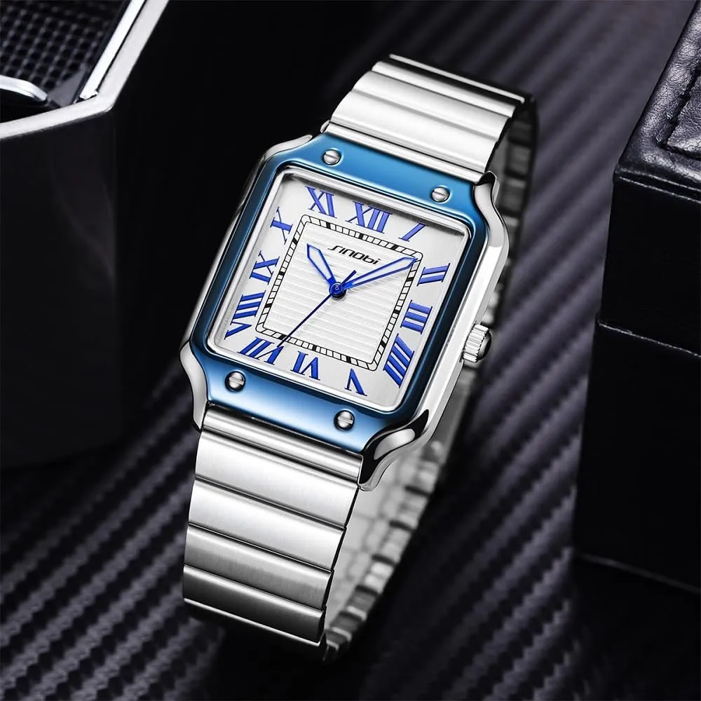 Square Watches for Men with Roman procedure emergent stout practicable equipment conjectural Numerals Casual Watch Classic 