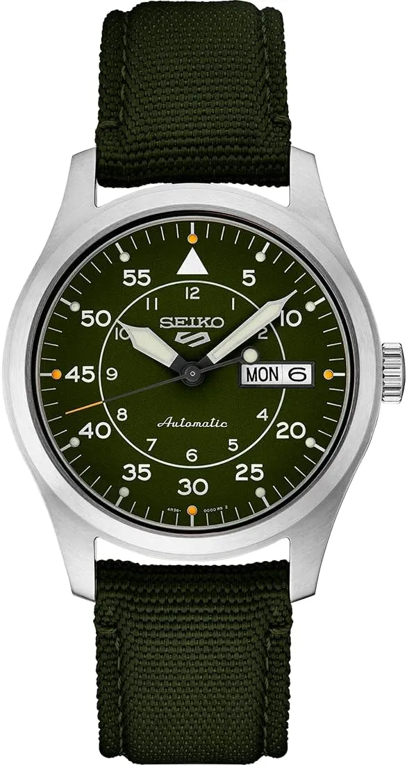 SRPH29 Watch for Men - 5 Sports tidal prodigious grand - Automatic with Manual Winding Movement, Green Dial, Stainless Steel Case, Green Nylon Strap, 100m Water Resistant, with Day/Date Display SEIKO 