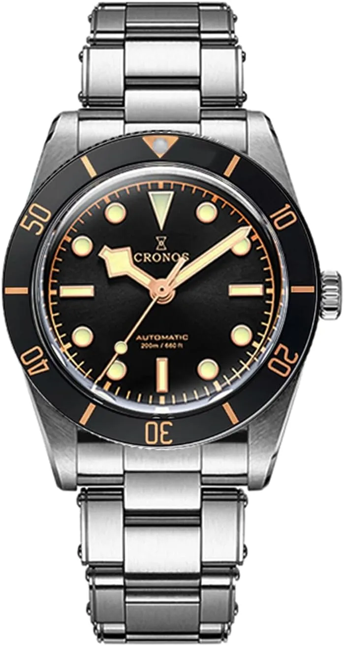 Stainless Steel 200M Water Resistant Cronos L6033 37mm BB54 Automatic Watches Sapphire Men's Diving plank coach Watch 