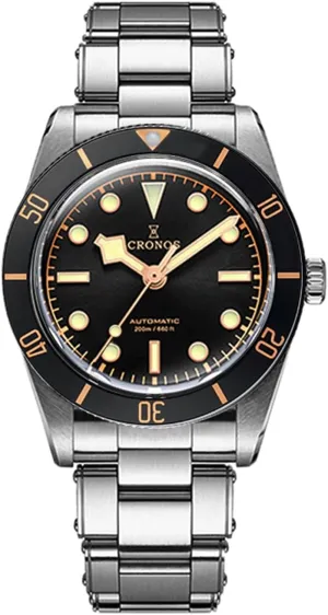 Stainless Steel 200M Water Resistant Cronos L6033 37mm BB54 Automatic Watches Sapphire Men's Diving plank coach Watch 
