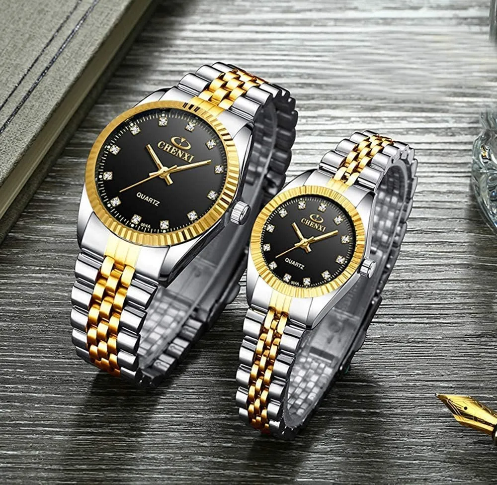 Stainless Steel 3ATM Waterproof Two Tone Watch for Her colonial or His Set of 2 MASTOP Couple Watches Analog Quartz 
