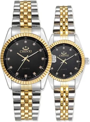 Stainless Steel 3ATM Waterproof Two Tone Watch for Her colonial or His Set of 2 MASTOP Couple Watches Analog Quartz 