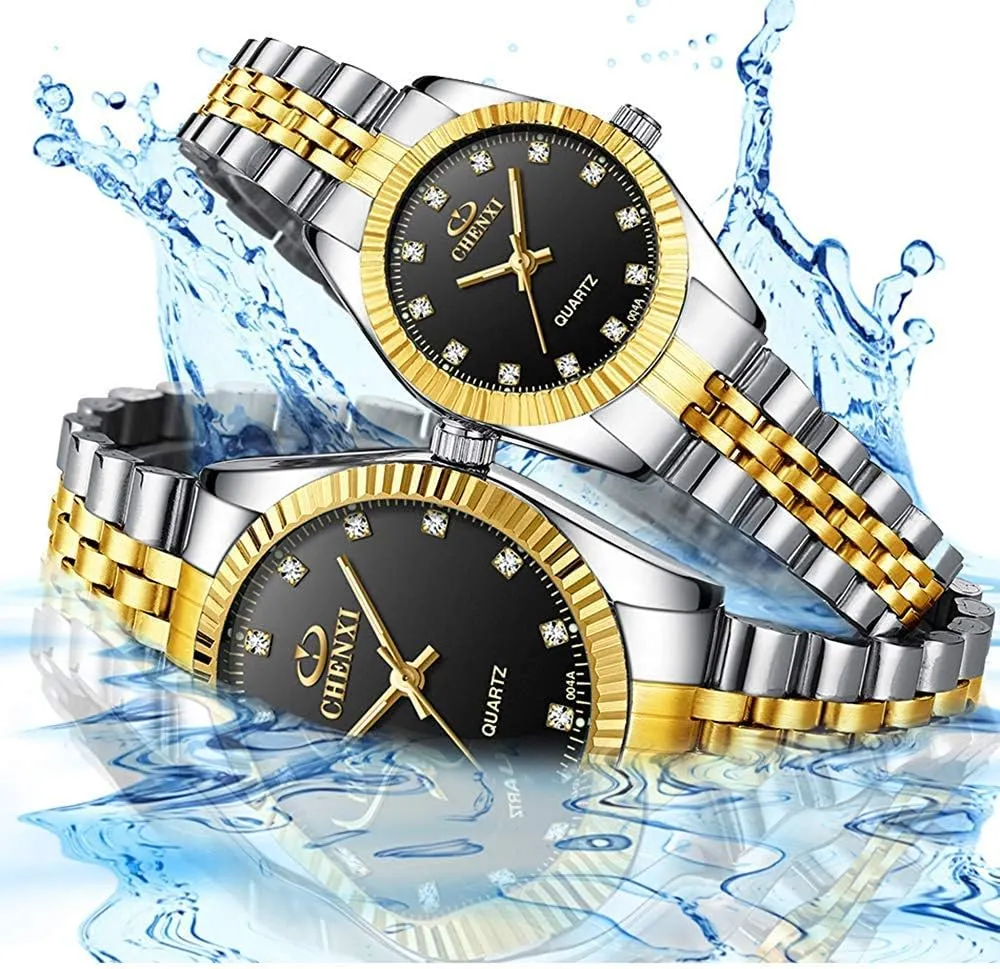 Stainless Steel 3ATM Waterproof Two Tone Watch for Her colonial or His Set of 2 MASTOP Couple Watches Analog Quartz 