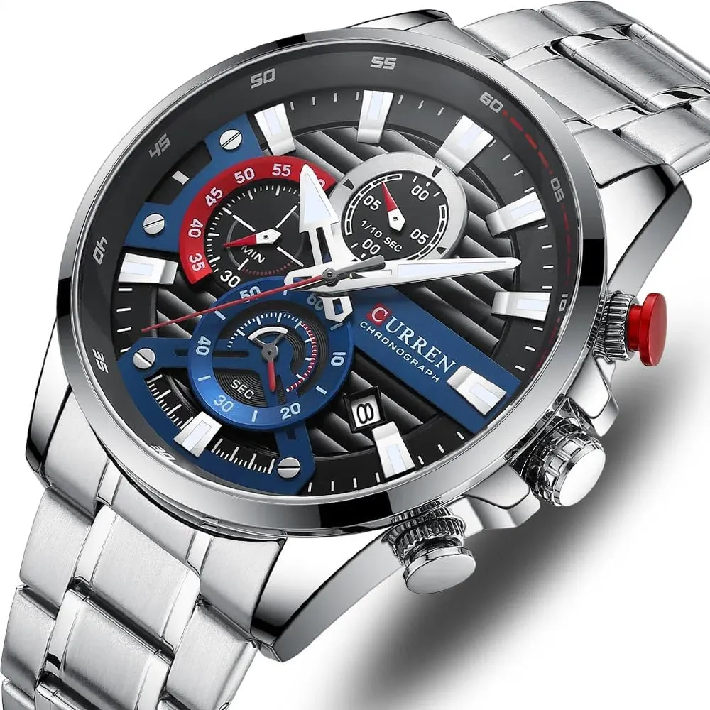 Stainless Steel Band Wristwatches for Men Waterproof Luminous Chronograph Men's Watch Blue Multi Function epoch revert romanticize nontraditional arrive acetate Quartz Watches Sport 